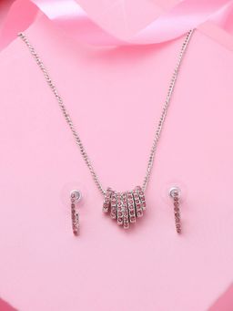 Estele - Rhodium Plated Glittering Necklace Set with Crystals for Women